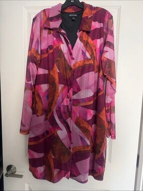 PrettyLittleThing Pink and Orange Abstract Button-Up dress